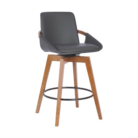 Armen Living Baylor 26" Gray Faux Leather and Walnut Wood Swivel Bar Stool LCBABAWAGR26